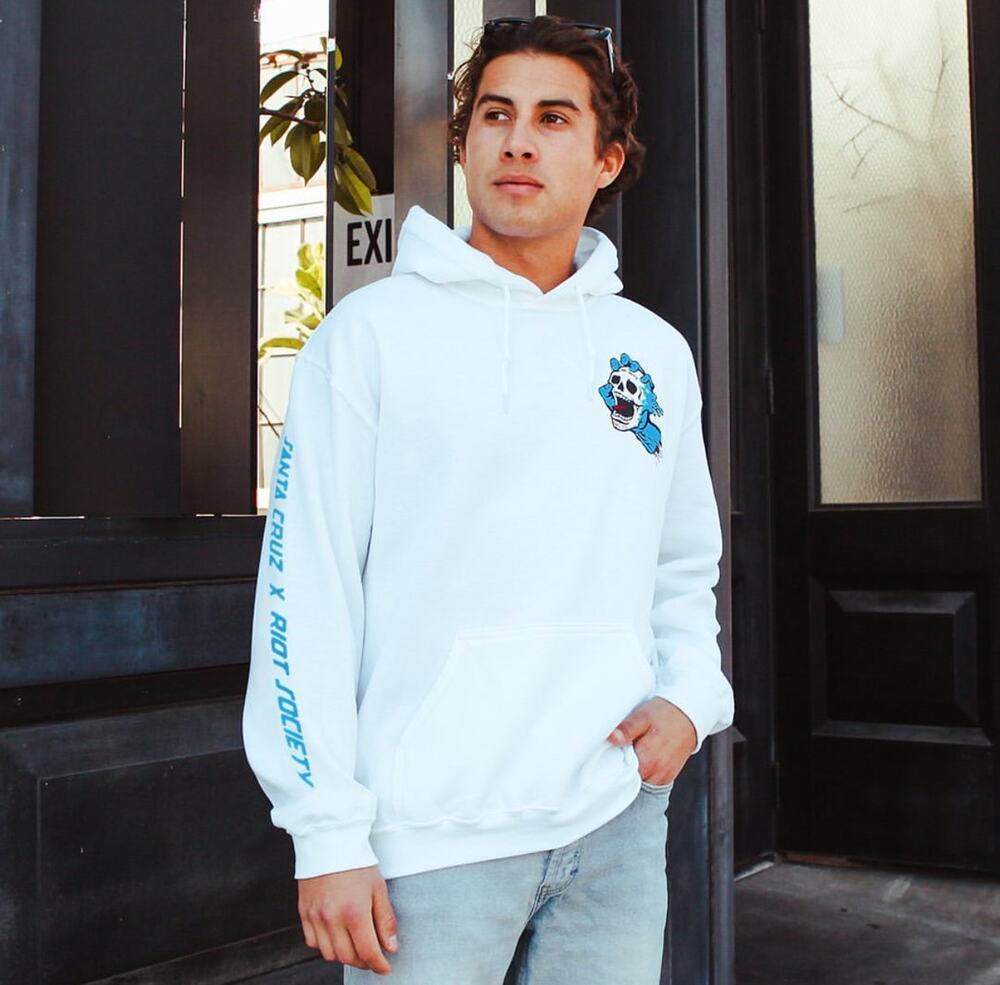 Riot Society Santa Cruz Skull Graphic Hoodie White Blue Graphic Print Small